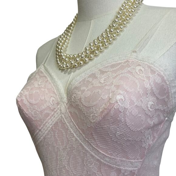 Vintage 60s Germany Pink Nylon Chiffon All Lace Full Slip Dress Women’s Size S - Picture 5 of 10